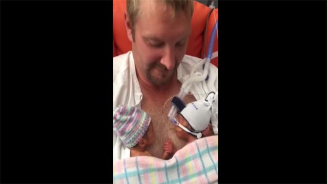 Anthea Jackson-Rushford's premature twins hold hands in Facebook video