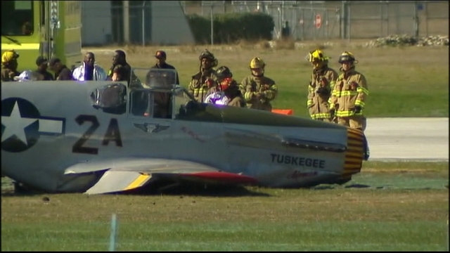C.A.F. museum plane makes belly landing at Dallas airport