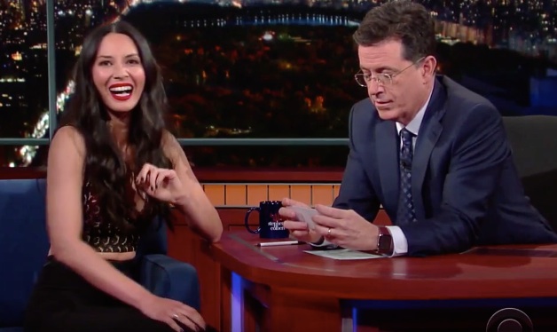 Stephen Colbert tricks Olivia Munn's mom about engagement